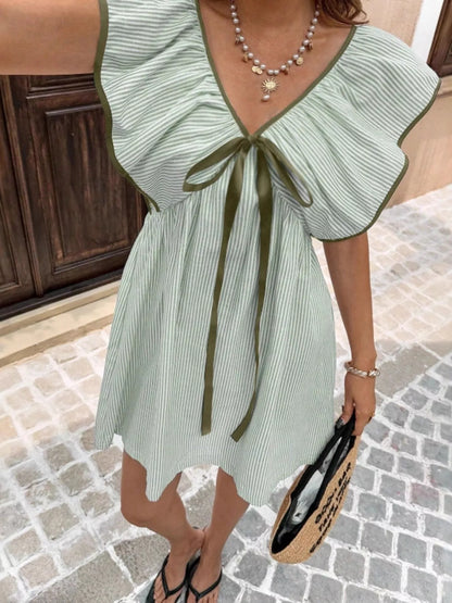 Hazel Blues® |  Striped Ruffle Sleeve Mini Dress