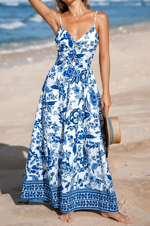 Hazel Blues® |  Floral Print Twisted Front Cutout Maxi Dress