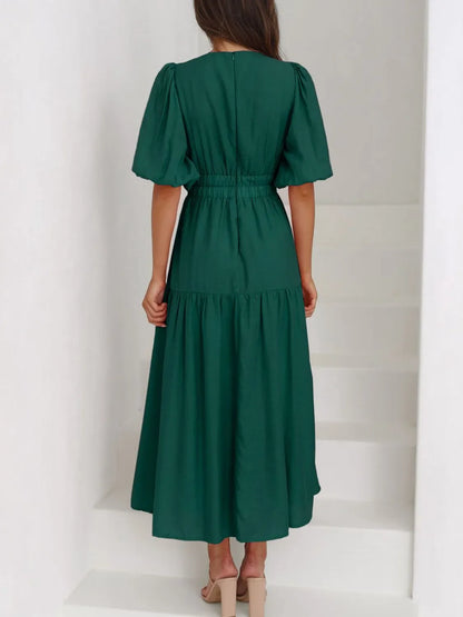 Hazel Blues® |  V-Neck Puff Sleeve Midi Dress