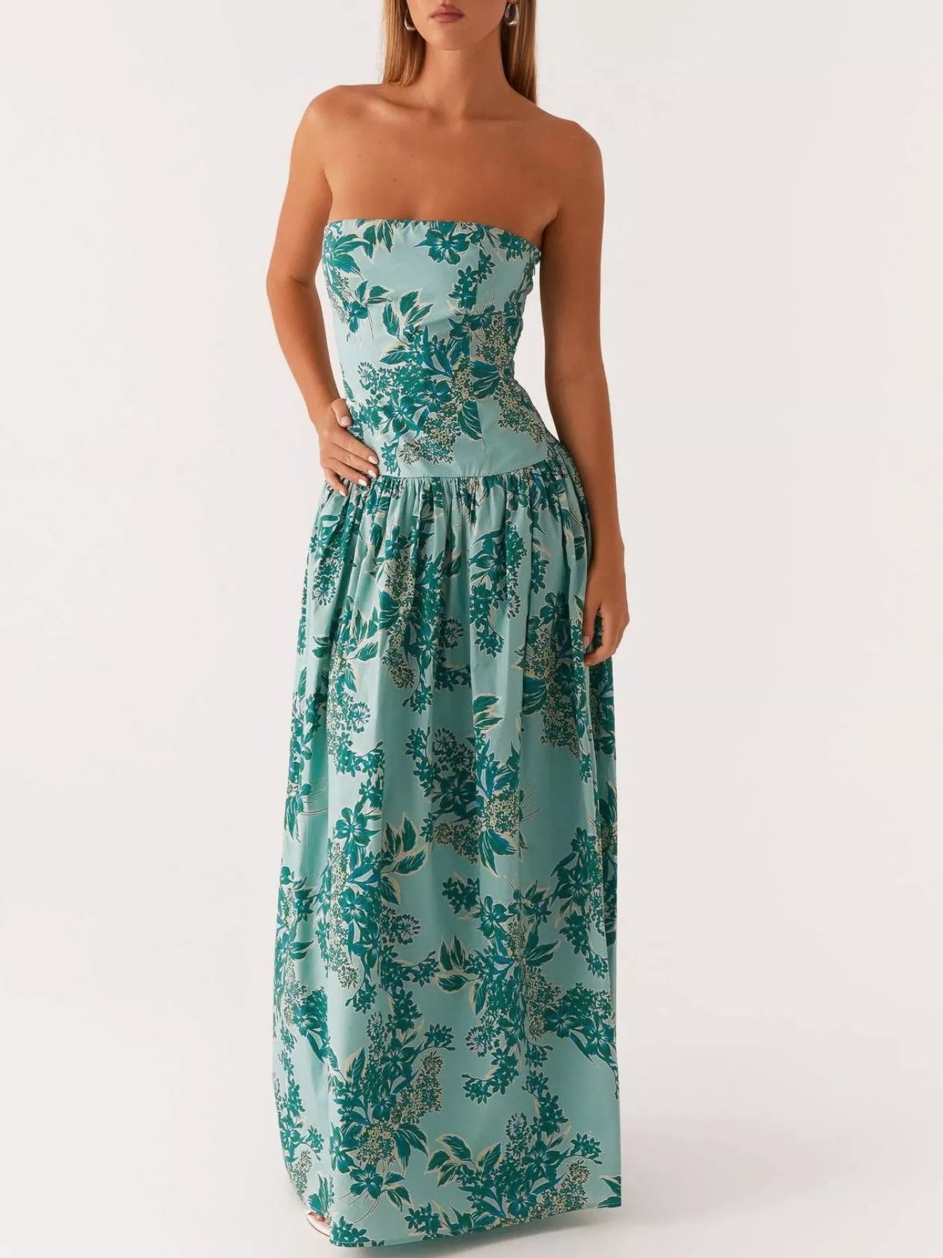 Hazel Blues® |  Ruched Printed Tube Maxi Dress