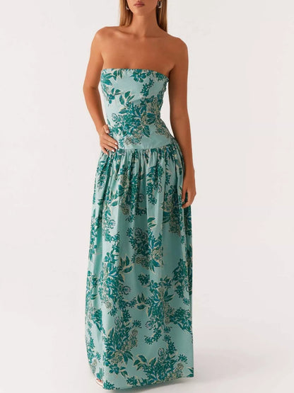 Hazel Blues® |  Ruched Printed Tube Maxi Dress