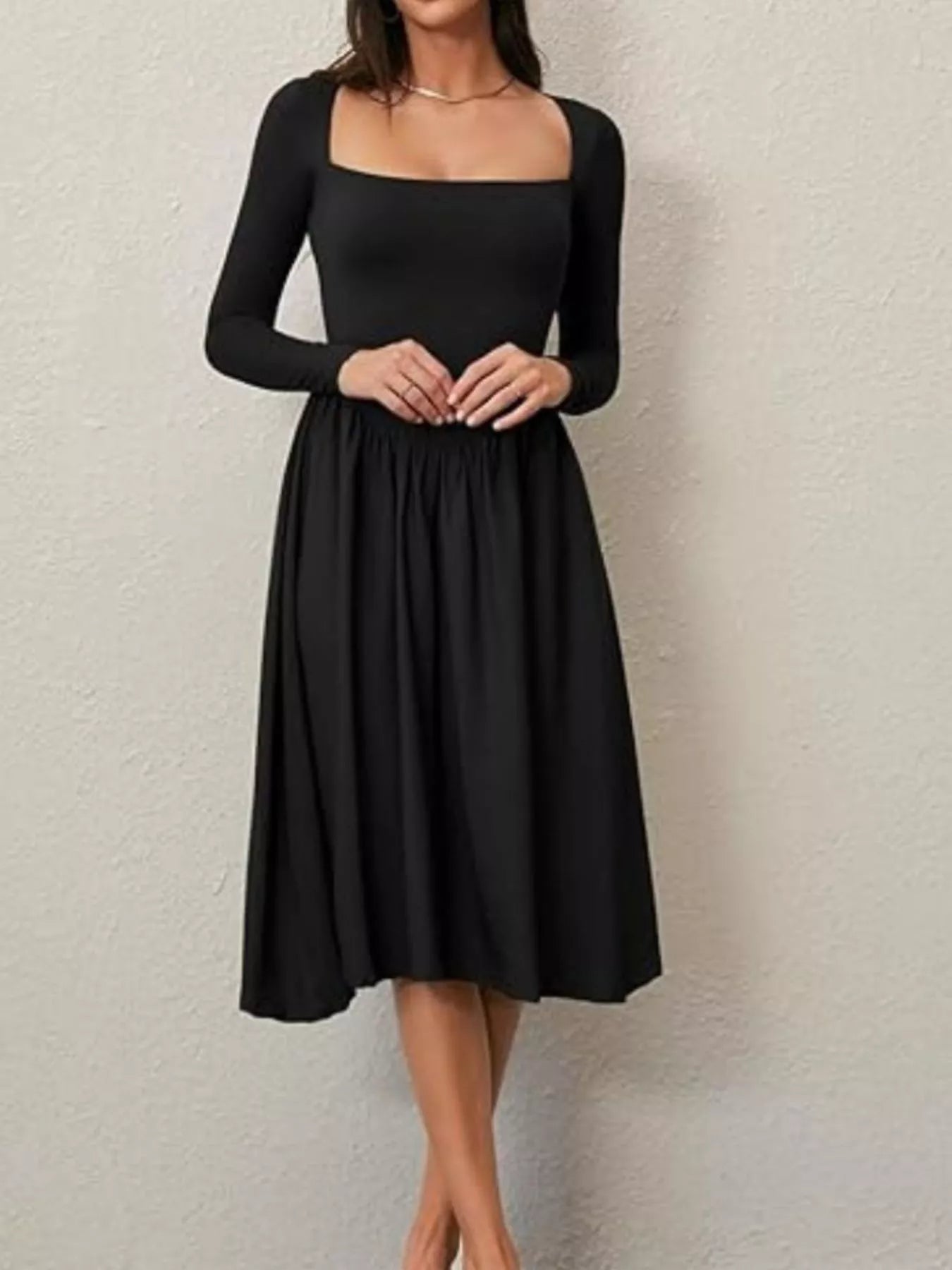 Hazel Blues® |  Square Neck Long Sleeve Midi Dress
