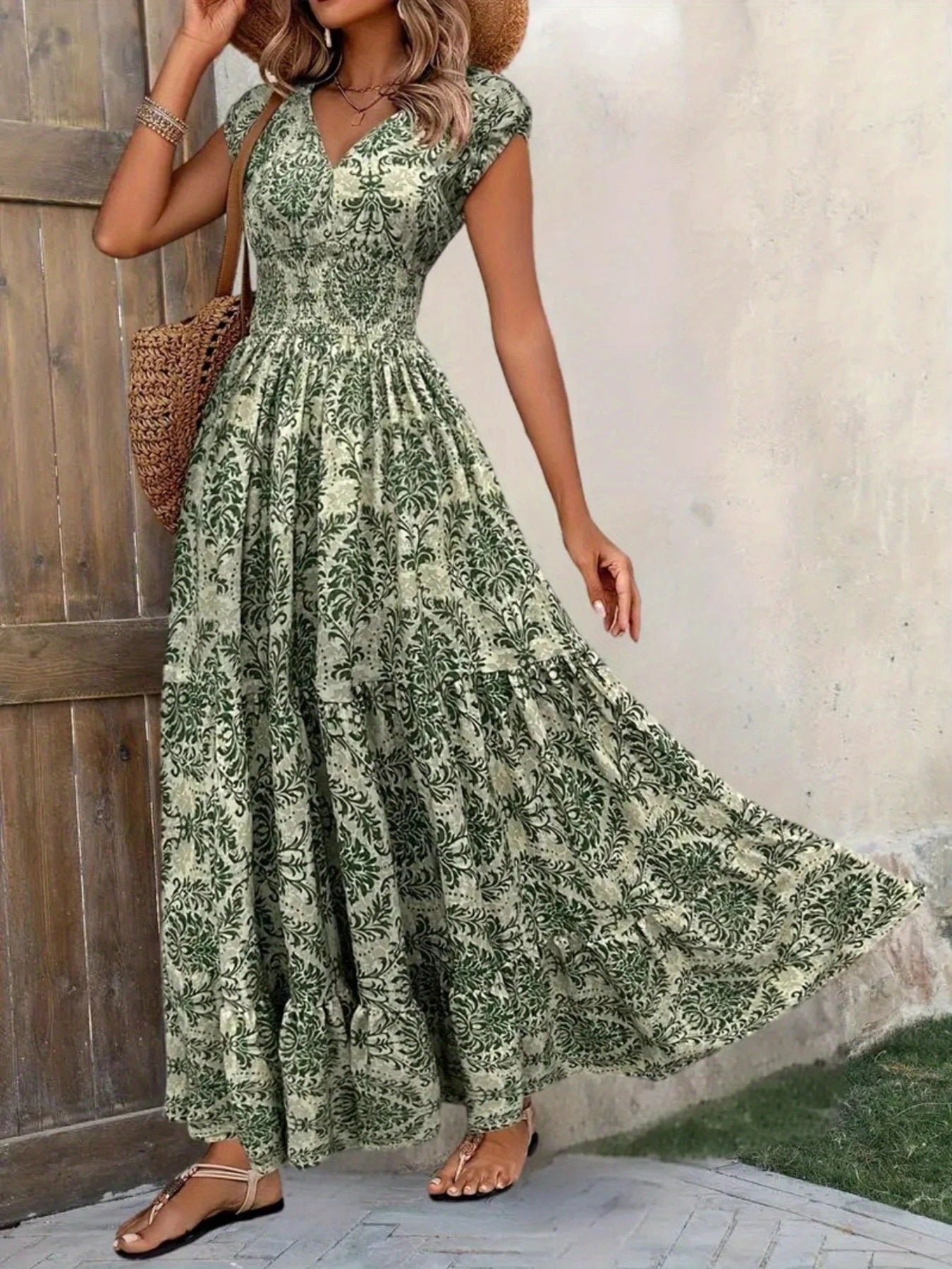 Hazel Blues® |  Printed Cap Sleeve Maxi Dress