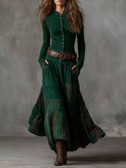 Hazel Blues® | Plaid Button Front Long Sleeve Dress