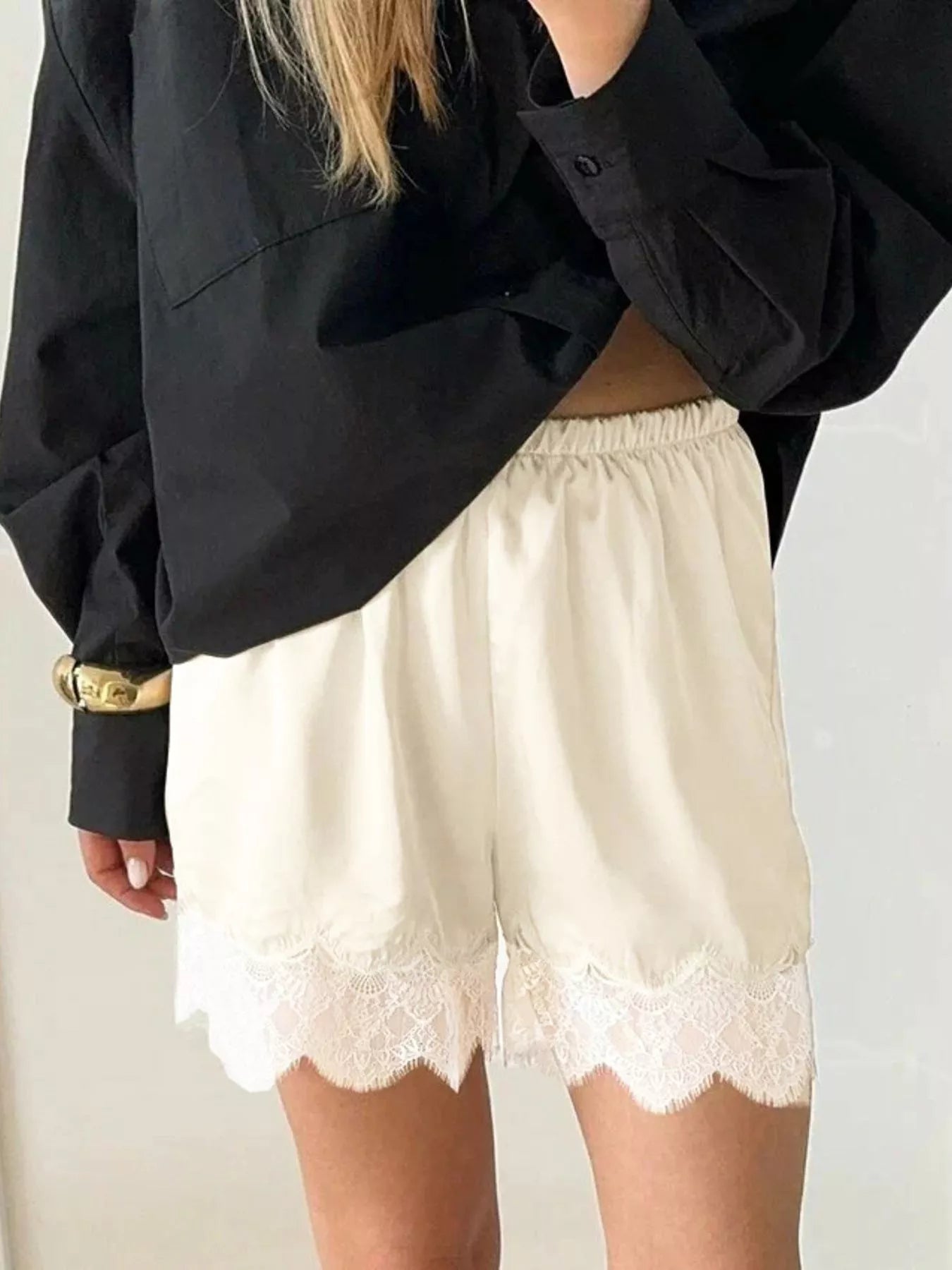 Hazel Blues® |  Lace Trim Elastic Waist Shorts