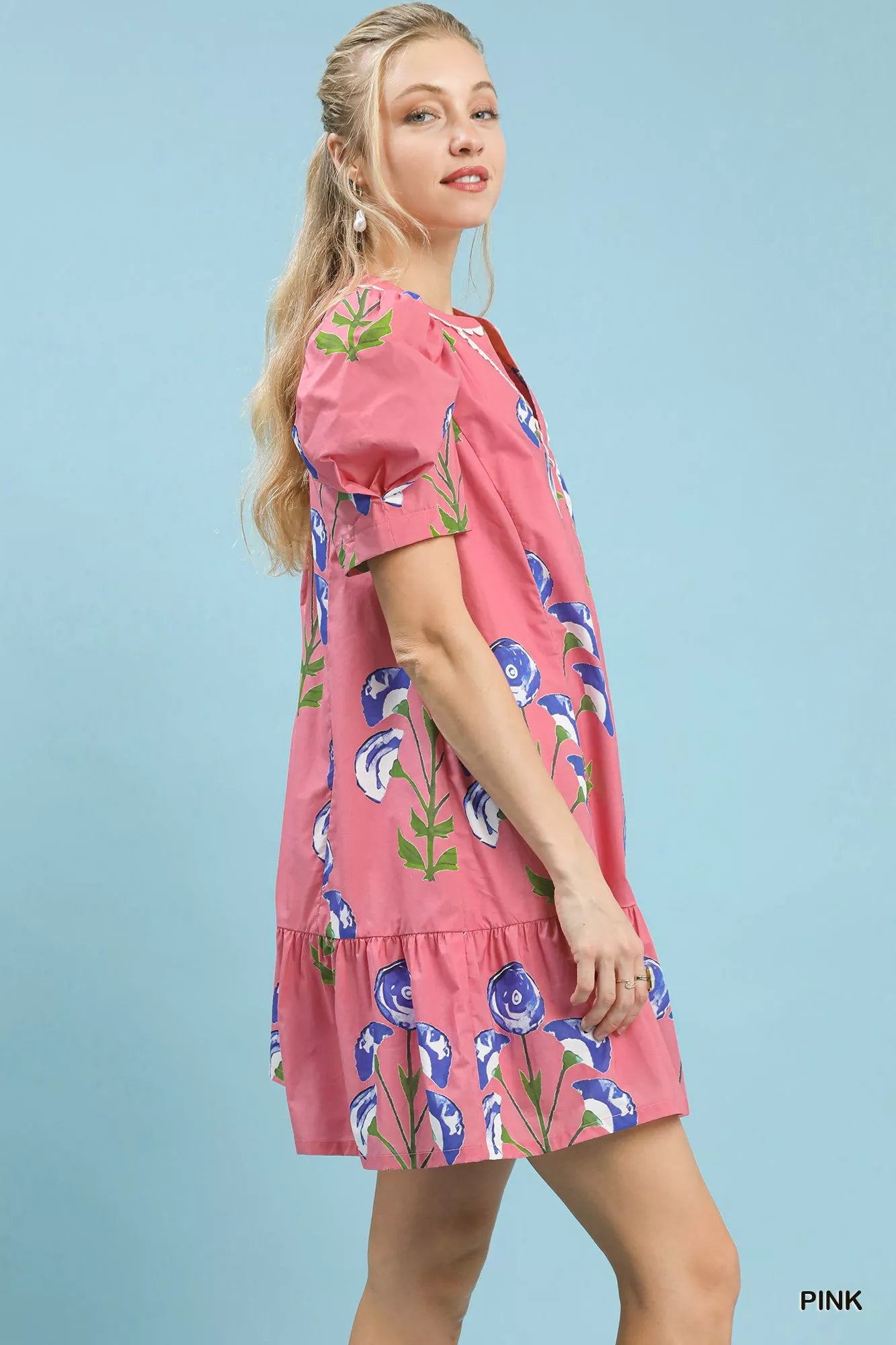 Hazel Blues® |  Umgee Floral Print Puff Sleeve Mini Dress with Scallop Trim