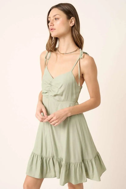Hazel Blues® |  Mittoshop Ruched Detail Spaghetti Tie Mini Dress