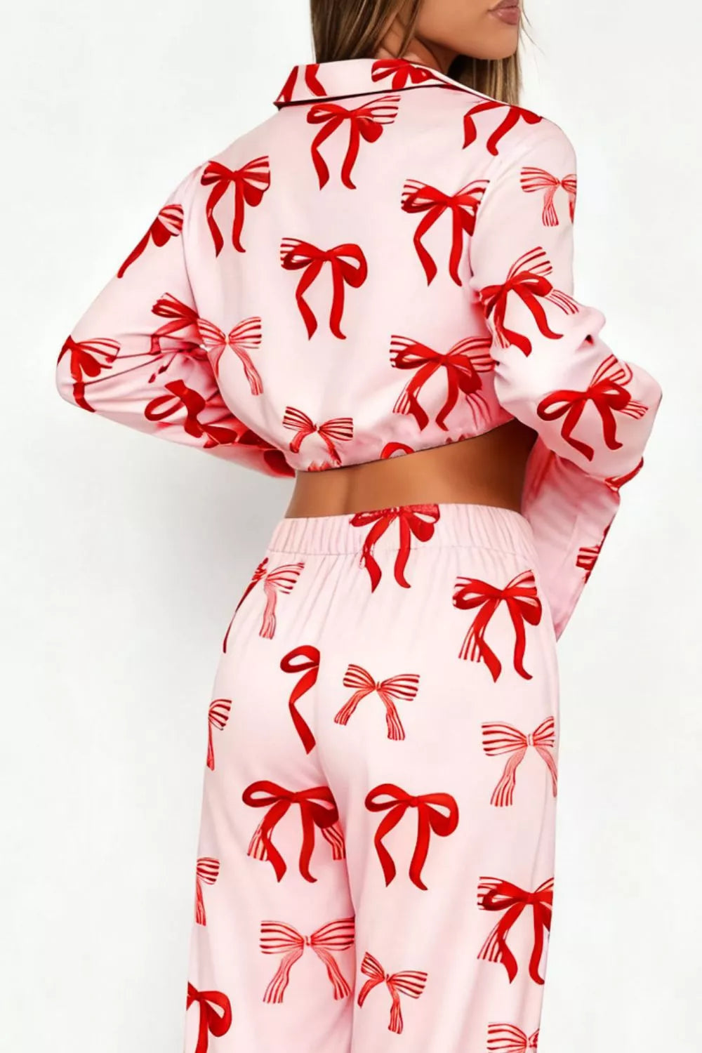 Hazel Blues® |  Bow Print Top and Wide Leg Pants Lounge Set
