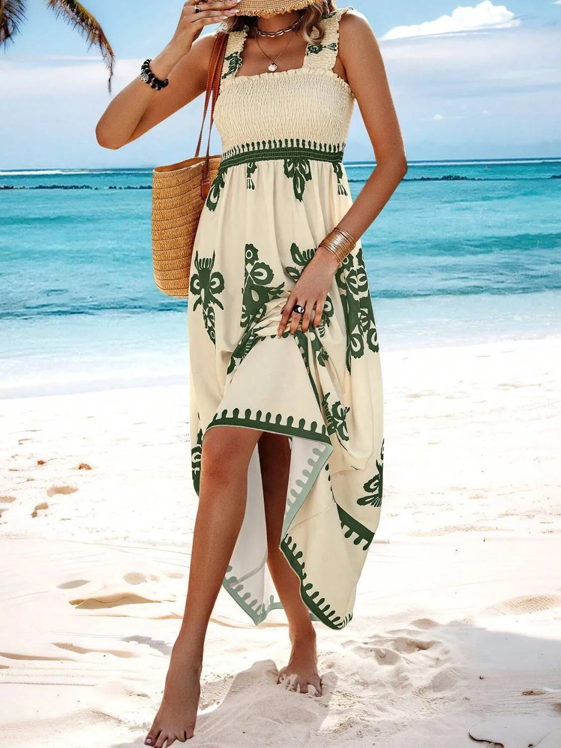 Hazel Blues® |  Smocked Printed Wide Strap Maxi Dress