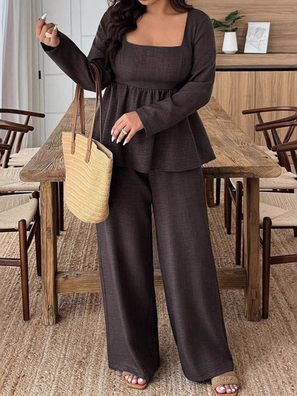 Hazel Blues® | Square Neck Long Sleeve Top and Pants Two-Piece Set