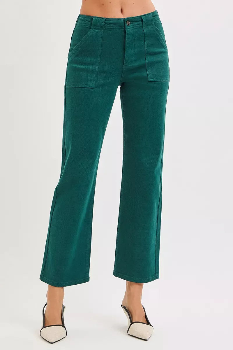 Hazel Blues® |  RISEN High Rise Ankle Flare Patch Pocket Jeans