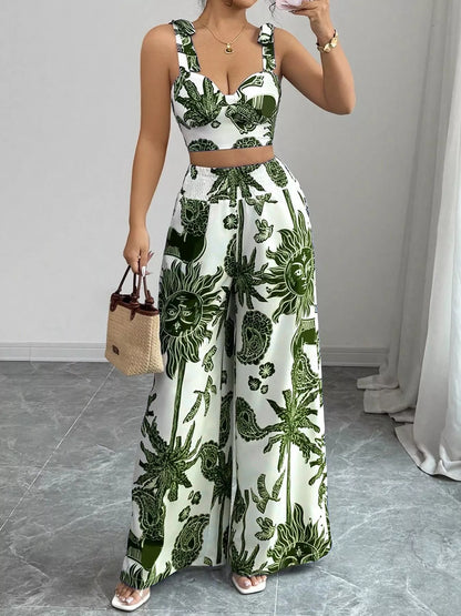 Hazel Blues® |  Floral Print Crop Top and Wide Leg Pants Set