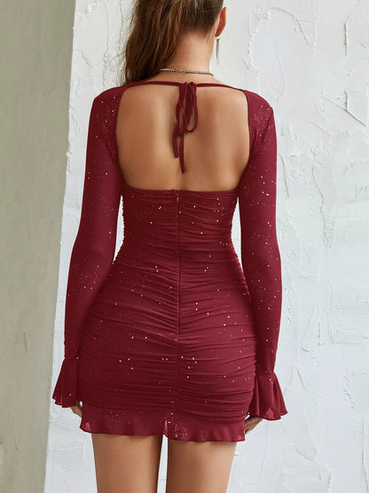 Hazel Blues® |  Ruched Glitter Bodycon Mini Dress