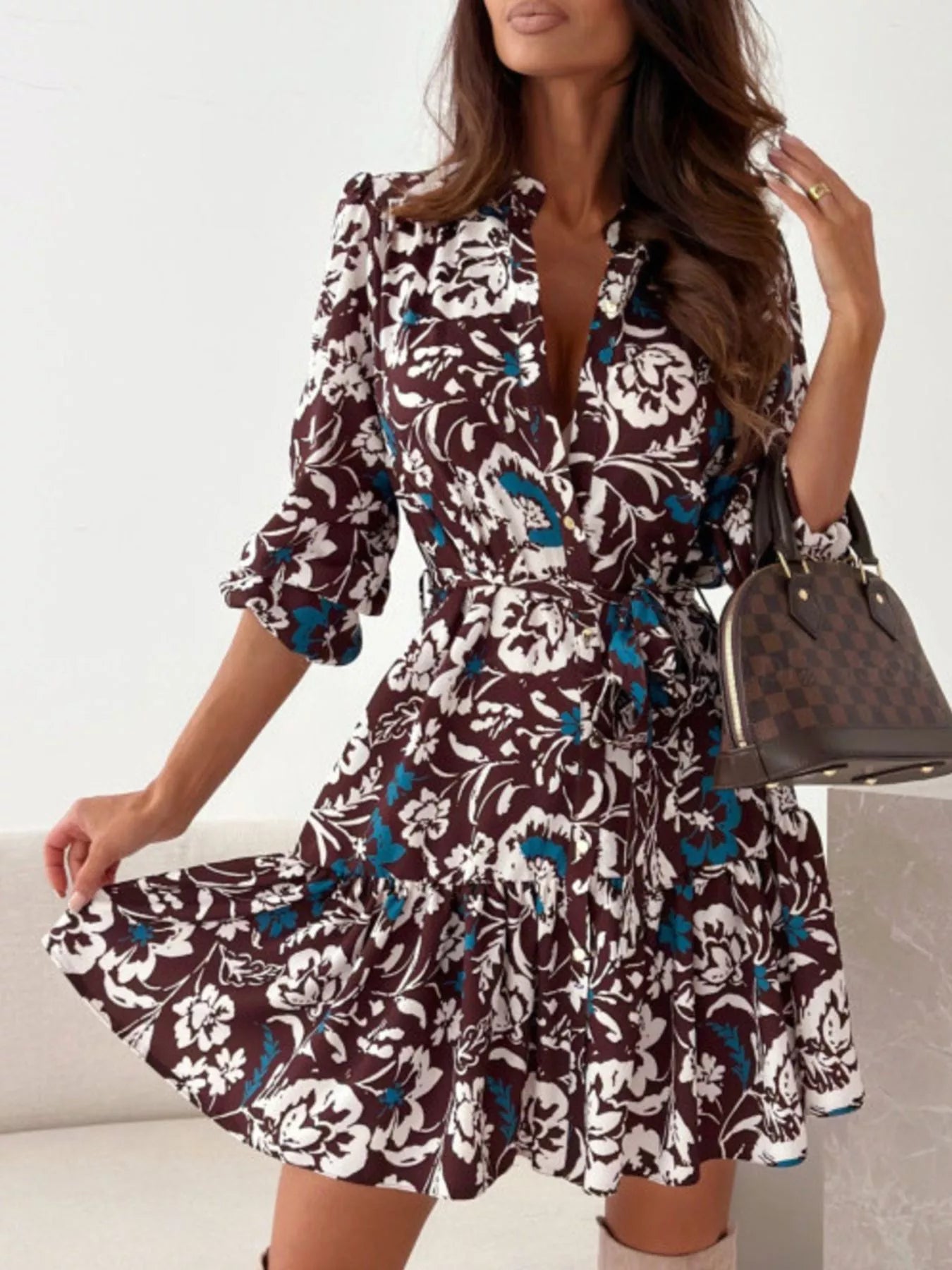 Hazel Blues® |  Floral Print Tie Waist Mini Dress