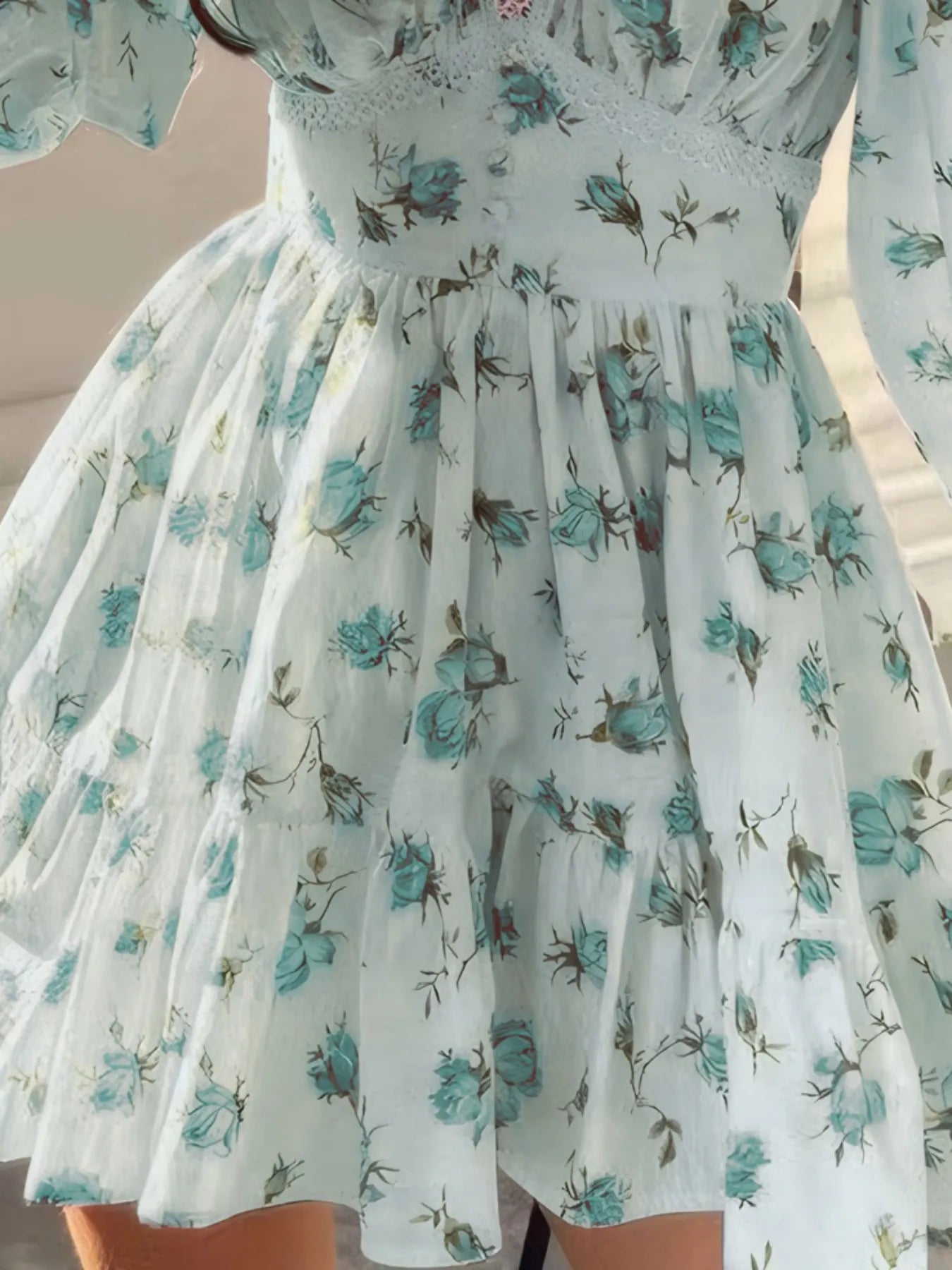 Hazel Blues® |  Floral Print Lace Detail V-Neck Mini Dress Plus SIze