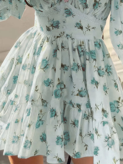 Hazel Blues® |  Floral Print Lace Detail V-Neck Mini Dress Plus SIze