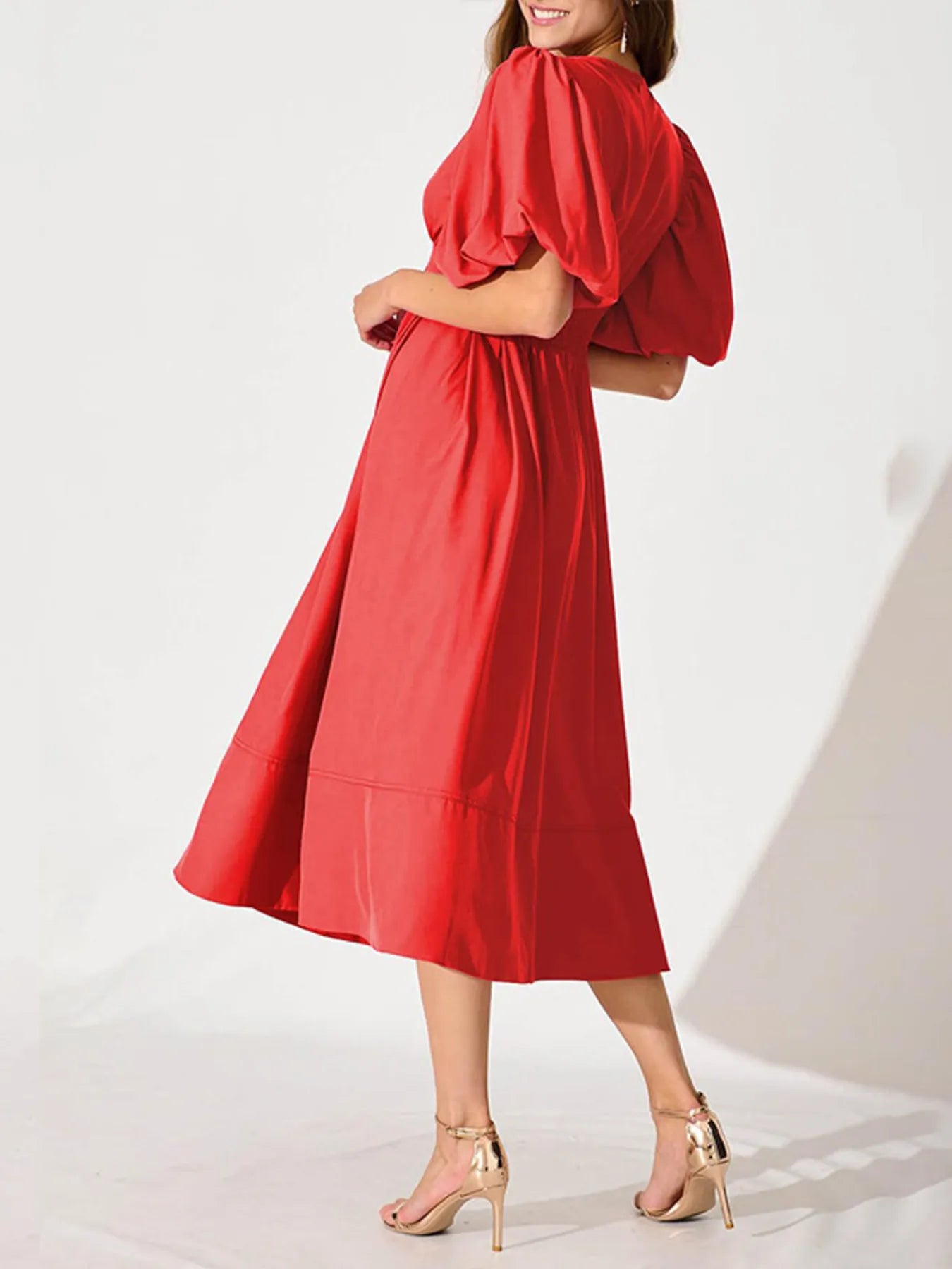 Hazel Blues® |  V-Neck Puff Sleeve Midi Dress