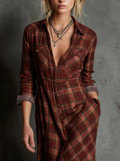 Hazel Blues® | Plaid Button-Down Maxi Dress