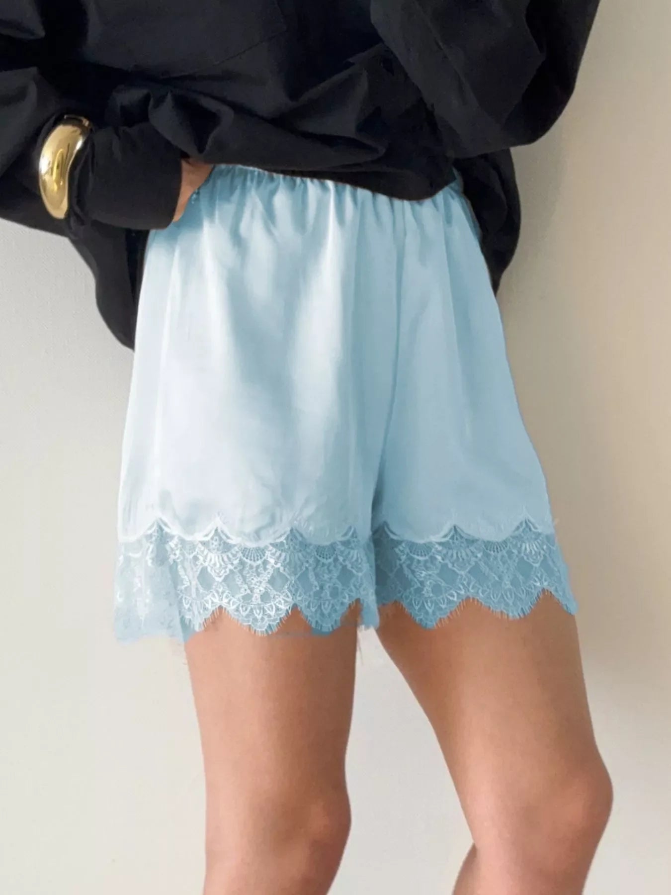 Hazel Blues® |  Lace Trim Elastic Waist Shorts