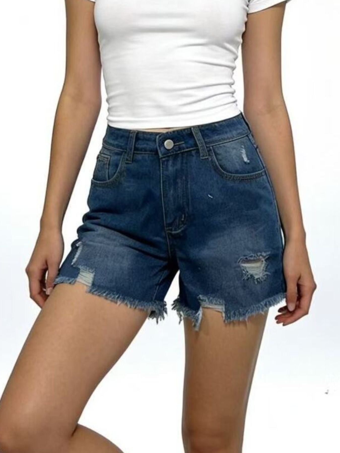 Hazel Blues® |  Distressed Frayed Hem Denim Shorts