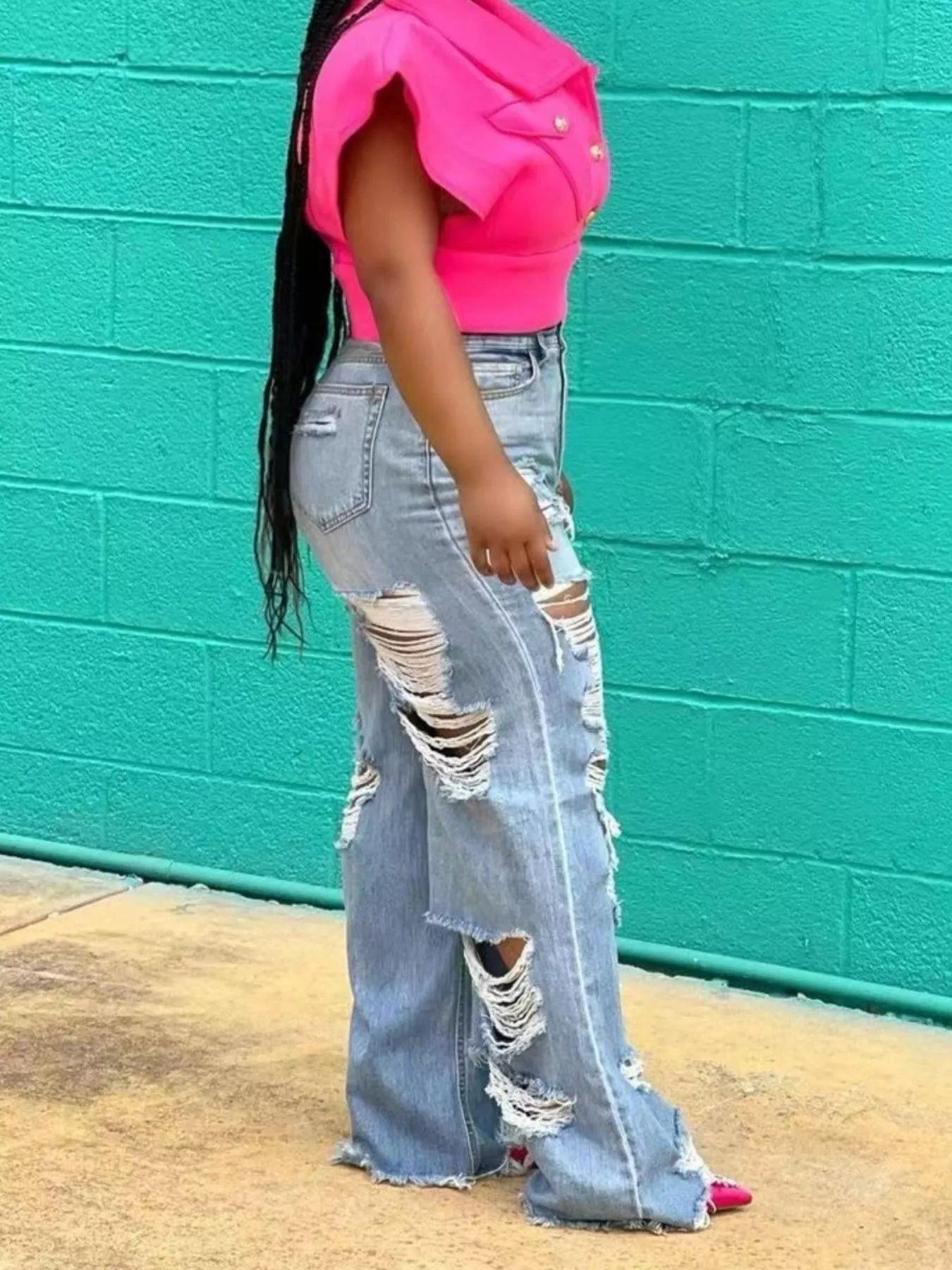 Hazel Blues® | Distressed Wide Leg Jeans