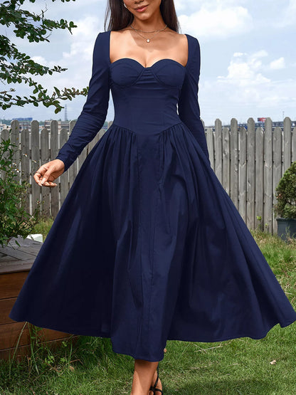 Hazel Blues® |  Sweetheart Neckline Long Sleeve A-Line Midi Dress
