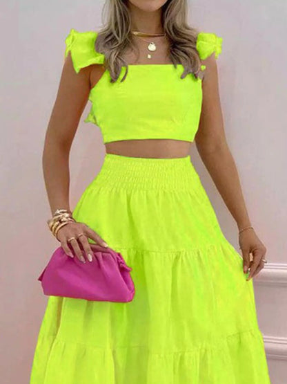 Hazel Blues® |  Crop Top and Tiered Maxi Skirt Set