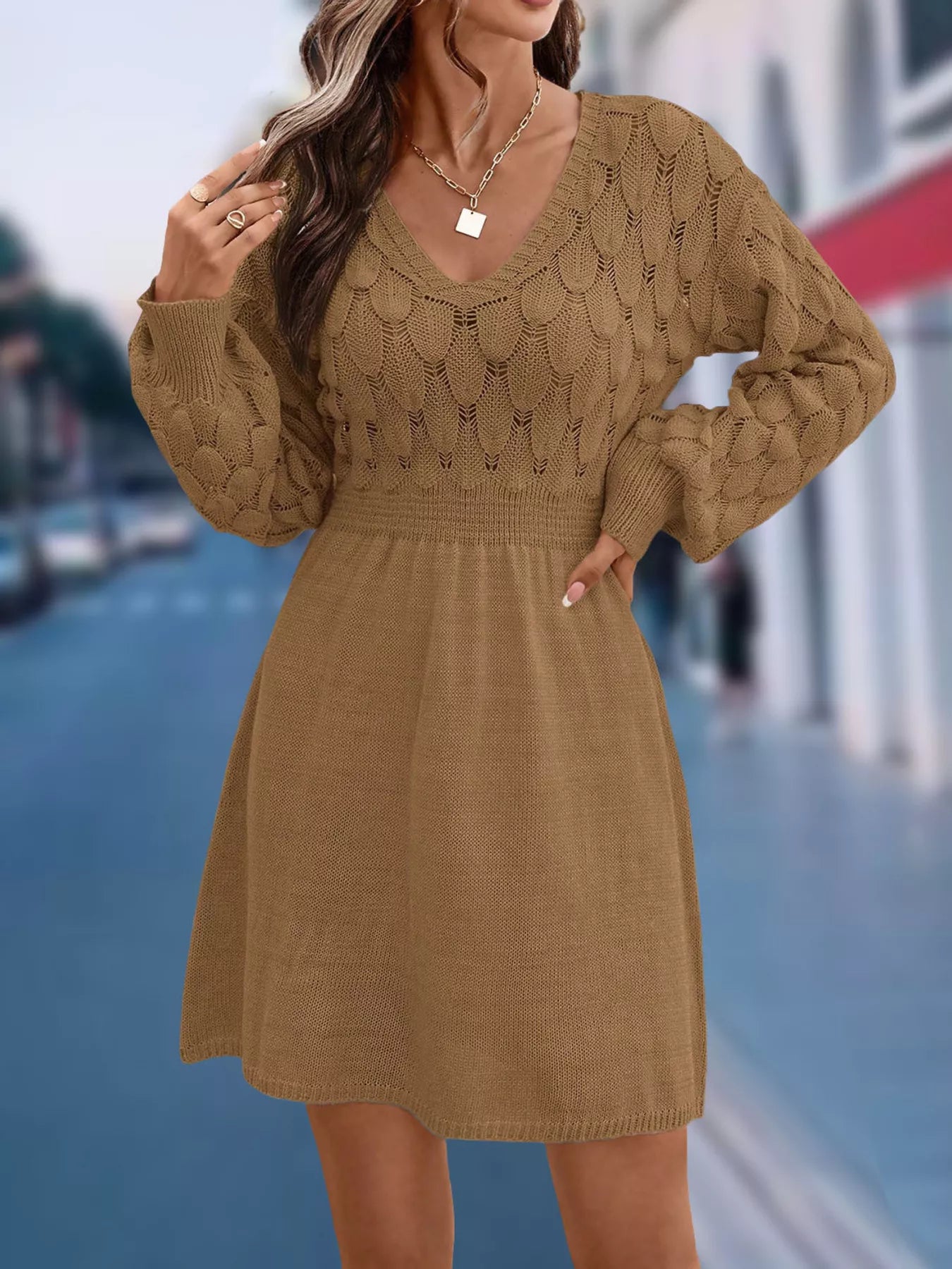 Hazel Blues® |  V-Neck Long Sleeve Sweater Dress