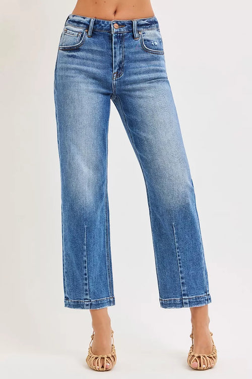 Hazel Blues® |  RISEN High Rise Crop Boyfriend Tapered Jeans