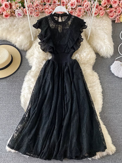 Hazel Blues® |  Ruffled Mock Neck Lace Maxi Dress