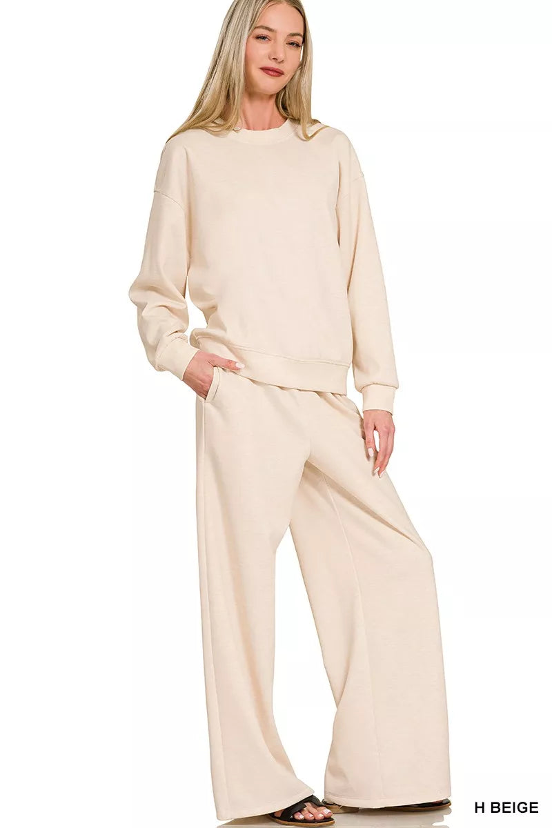 Hazel Blues® |  Zenana Scuba Crewneck Pullover and Pants Set