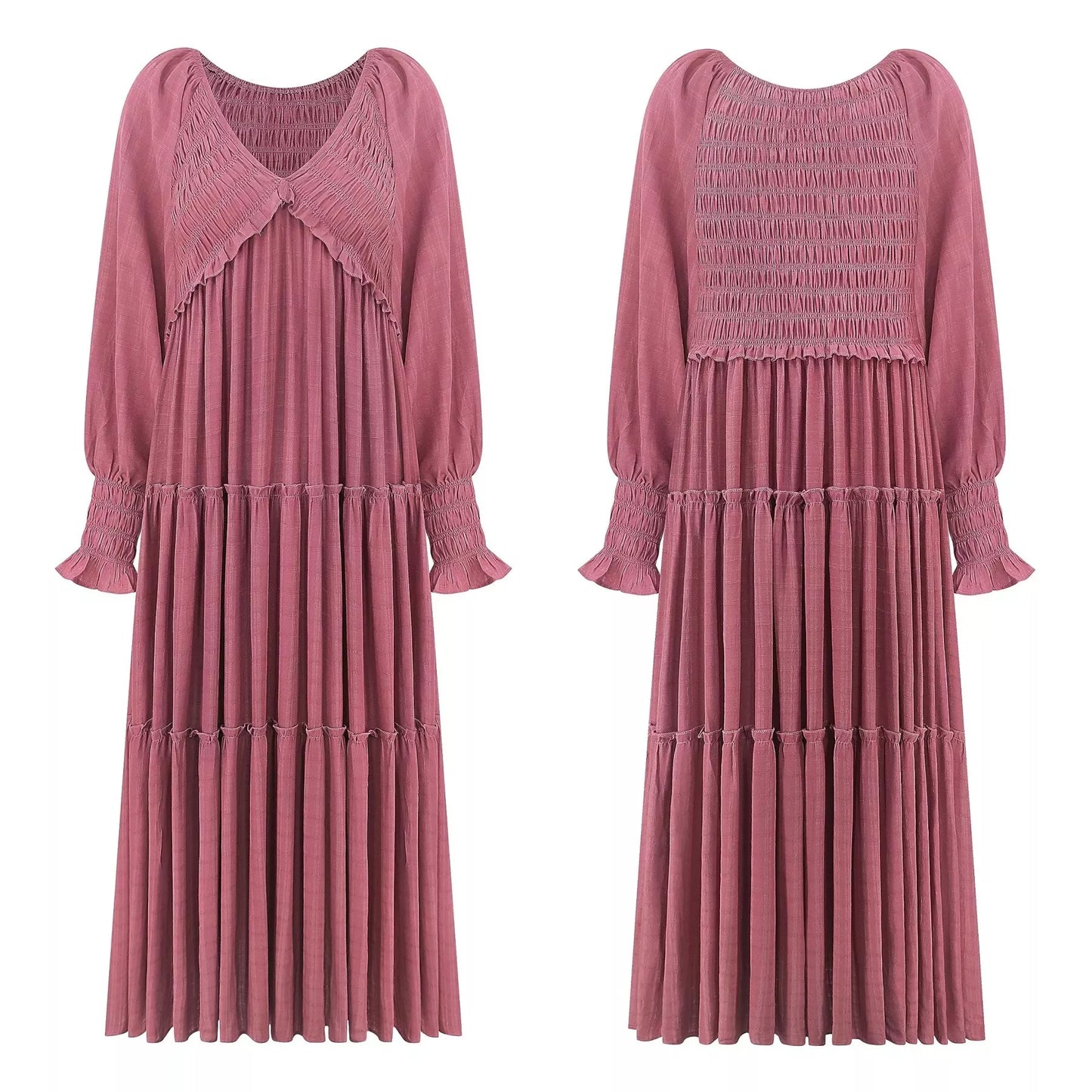 Hazel Blues® |  V-Neck Long Sleeve Tiered Maxi Dress
