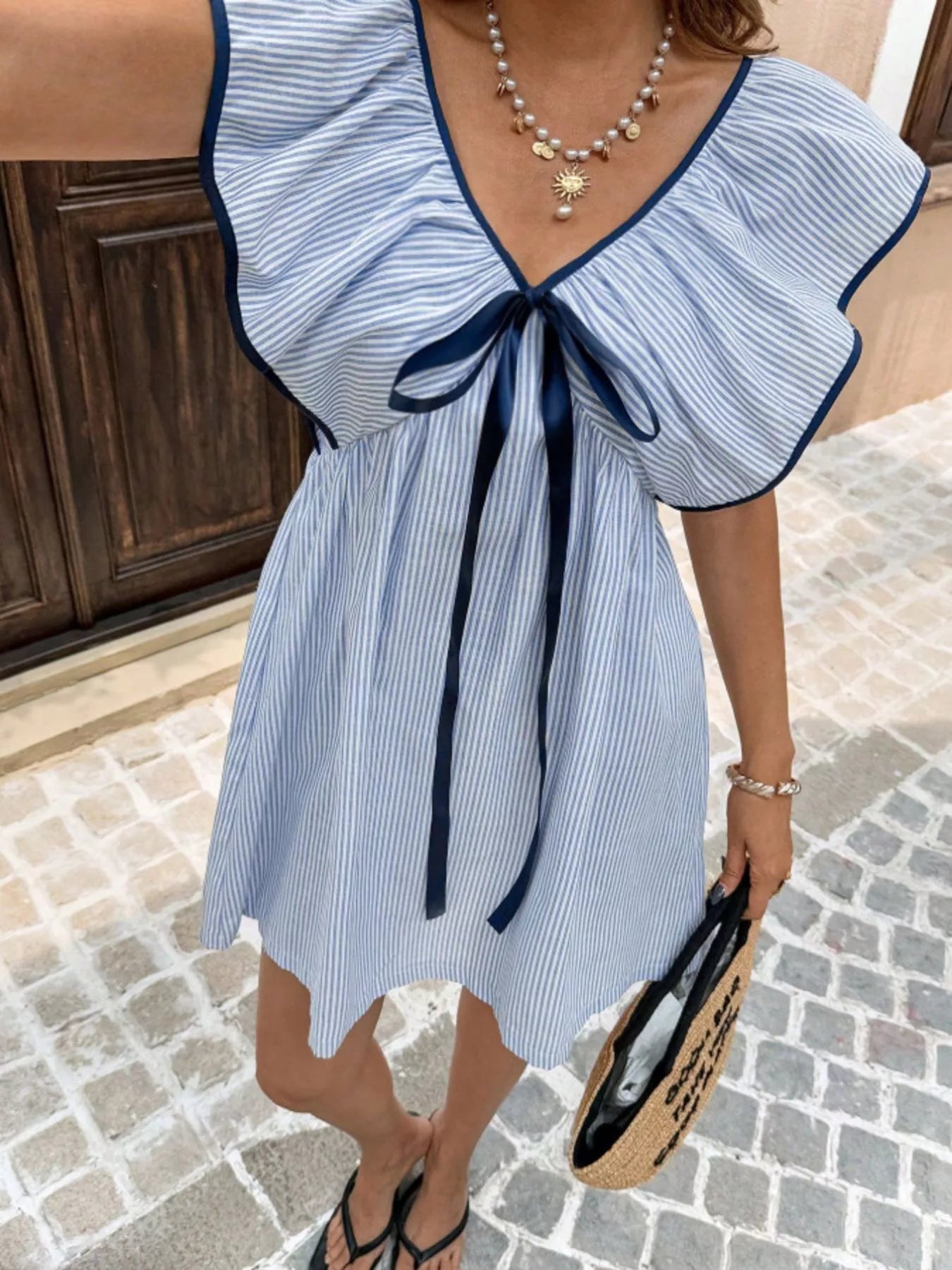 Hazel Blues® |  Striped Ruffle Sleeve Mini Dress