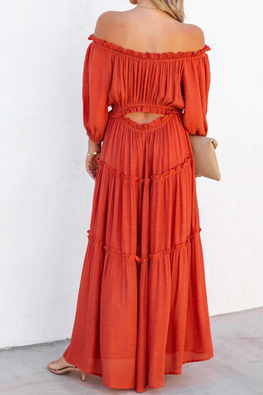 Hazel Blues® |  Cutout Frill Off-Shoulder Maxi Dress