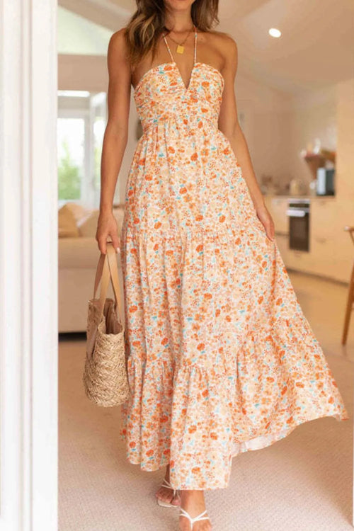 Hazel Blues® |  Tiered Halter Neck Printed Cami Dress