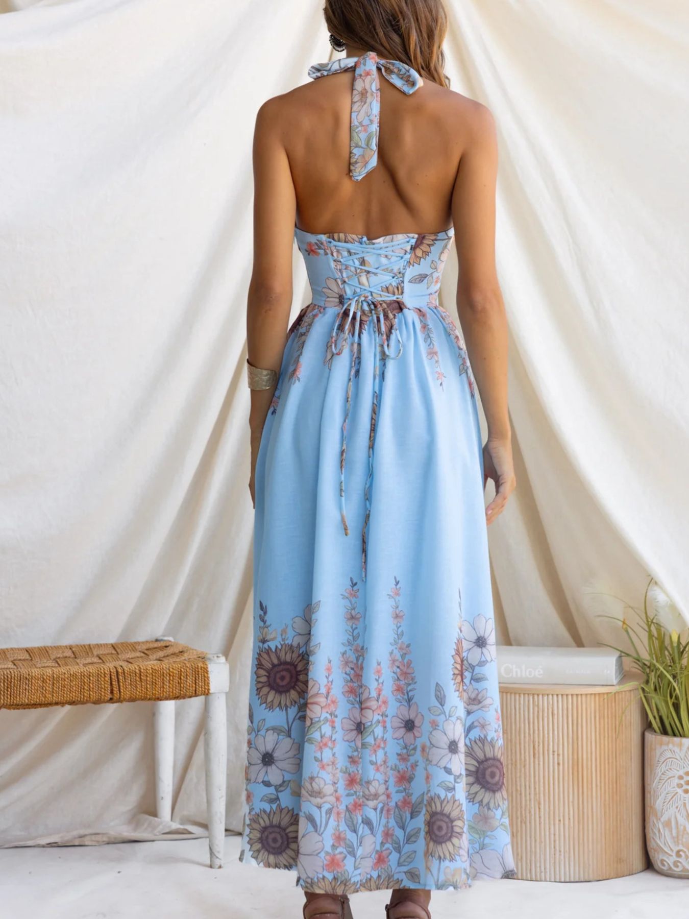Hazel Blues® |  Floral Print Halter Neck Maxi Dress