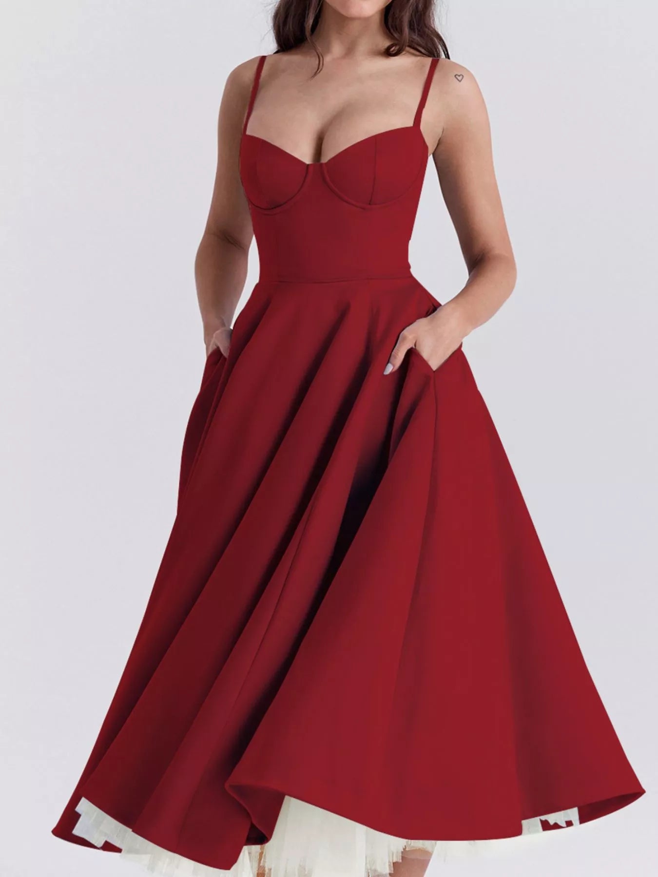 Hazel Blues® |  Sweetheart Neck A-Line Midi Dress