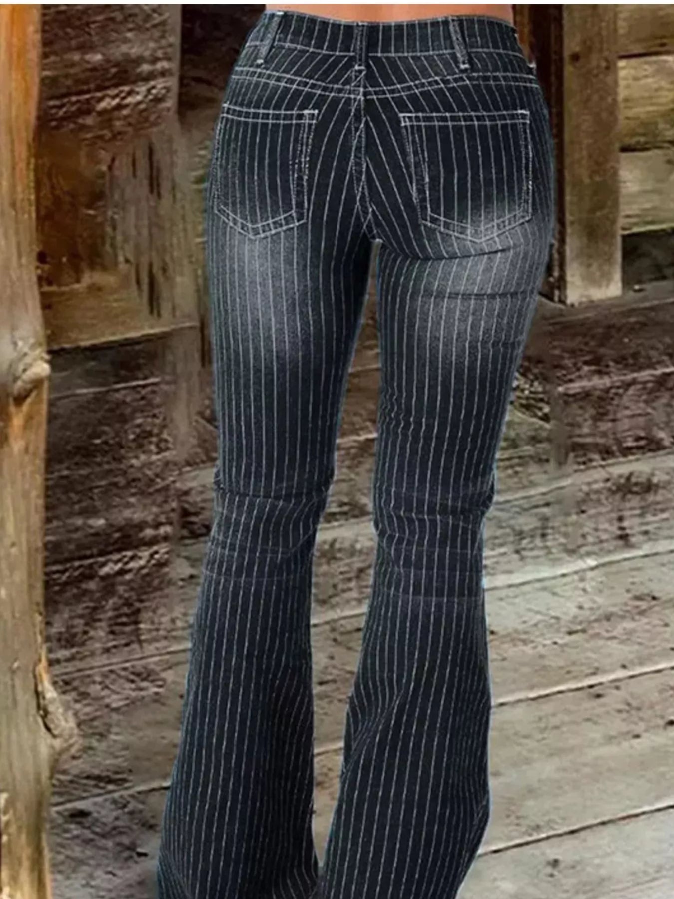 Hazel Blues® |  Striped Button Fly Flare Jeans