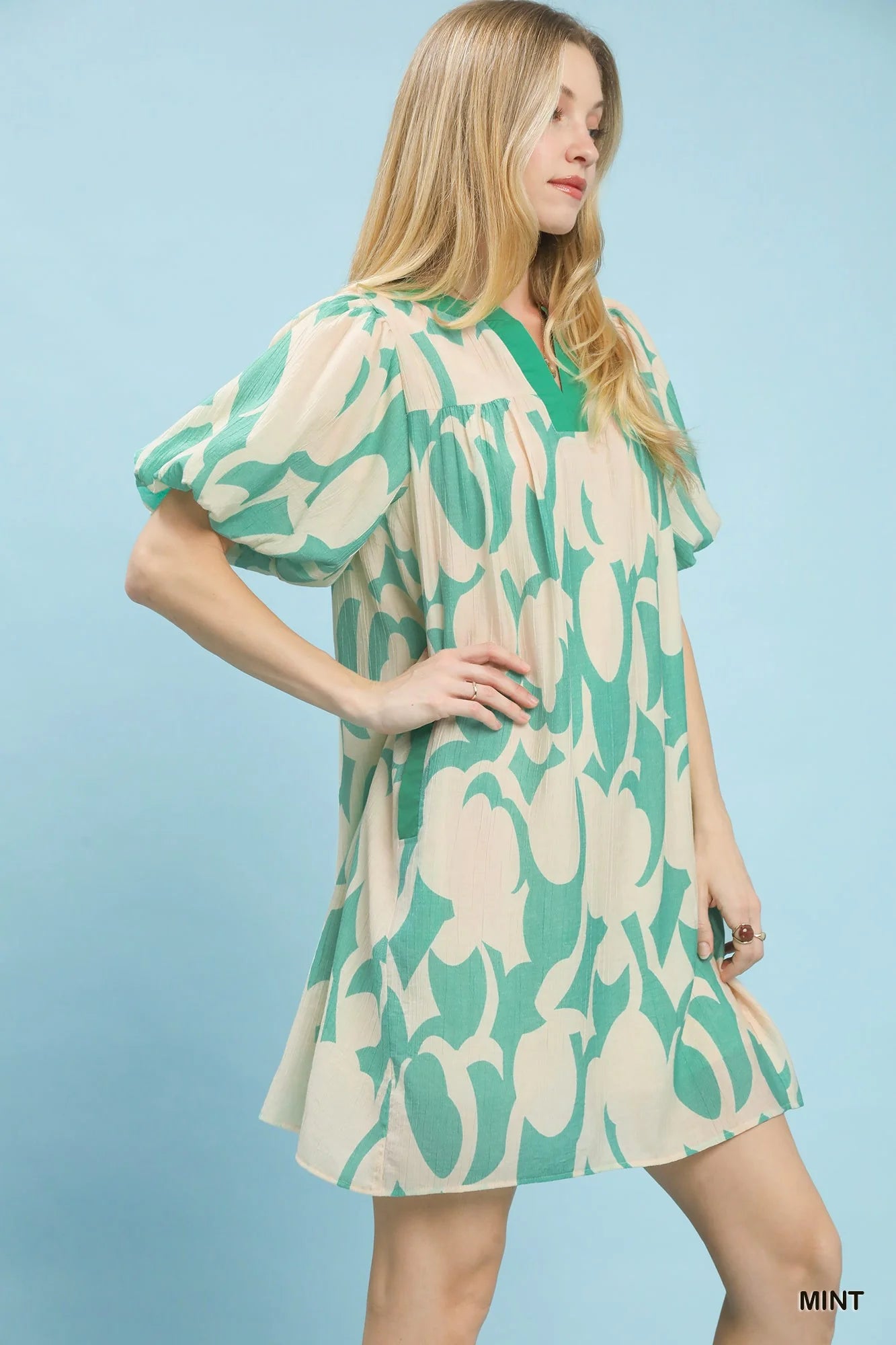 Hazel Blues® |  Umgee Abstract Print Puff Sleeve Shift Dress