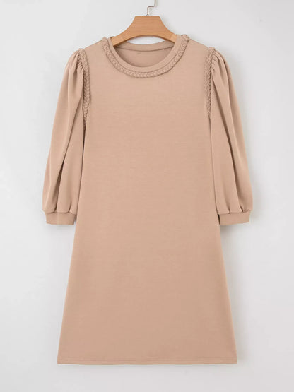 Hazel Blues® |  Braided Trim Puff Sleeve Dress