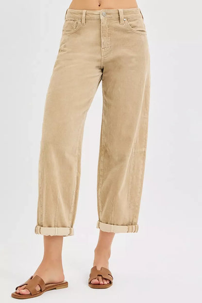 Hazel Blues® |  RISEN High Rise Crop Barrel Cordurory Pants