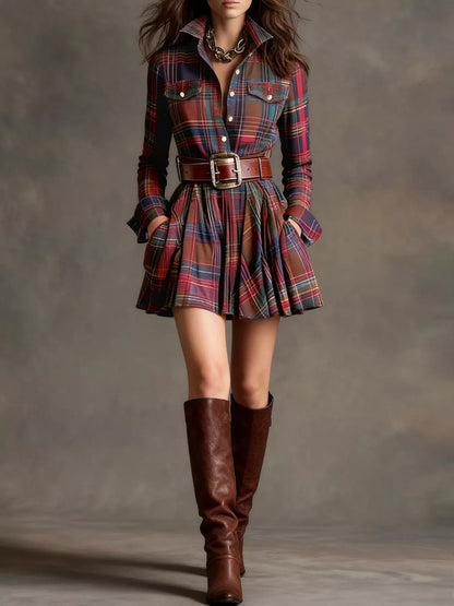 Hazel Blues® |  Plaid Long Sleeve Shirt Dress