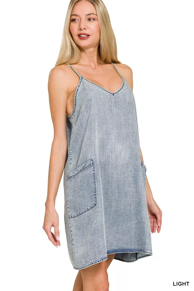 Hazel Blues® |  Zenana Enzyme Stone Washed Lyocell Mini Dress
