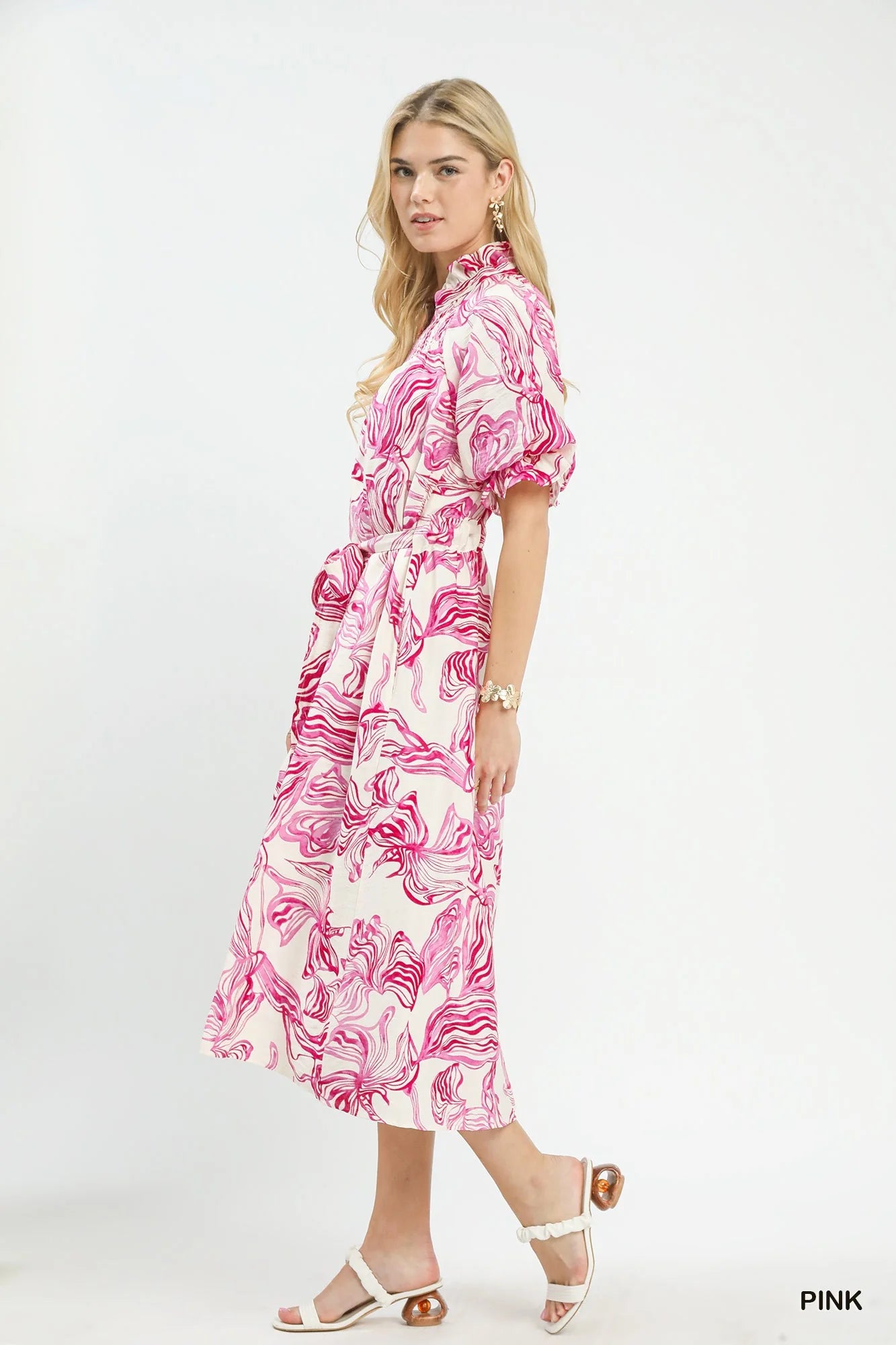 Hazel Blues® |  Umgee Abstract Print Smocked Tie Waist Midi Dress