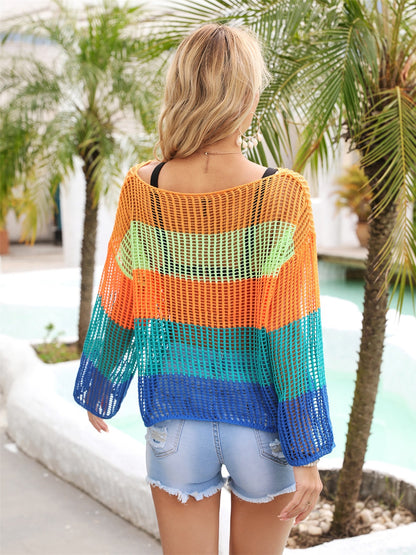 Hazel Blues® | Color Block Openwork Boat Neck Cover Up