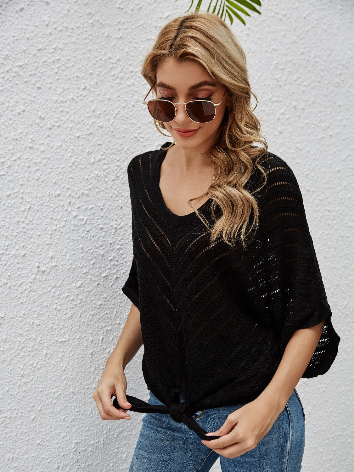 Hazel Blues® | Openwork Batwing Sleeve Cover-Up