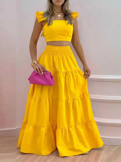 Hazel Blues® |  Crop Top and Tiered Maxi Skirt Set