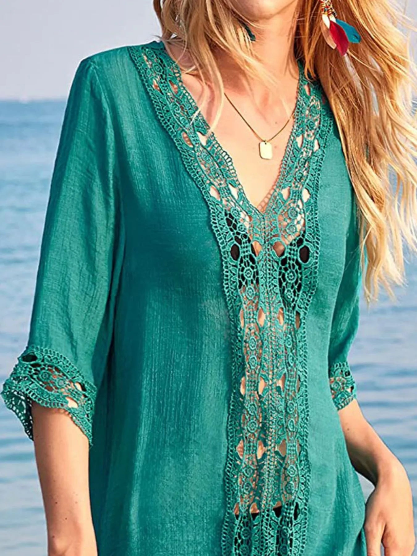 Hazel Blues® | Lace Trim V-Neck Cover-Up