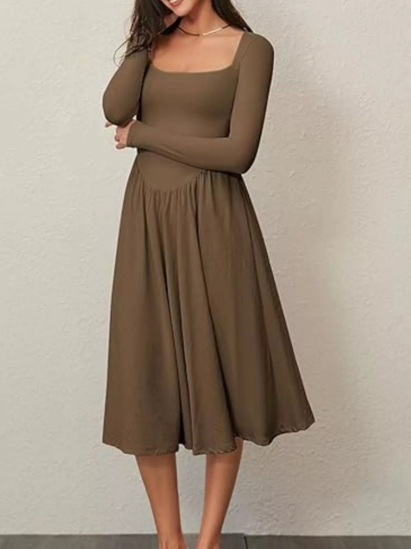 Hazel Blues® |  Square Neck Long Sleeve Midi Dress