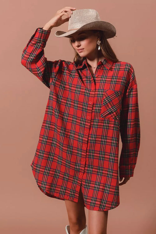 Hazel Blues® |  SO ME Christmas Checker Plaid Button Up Shirt Dress